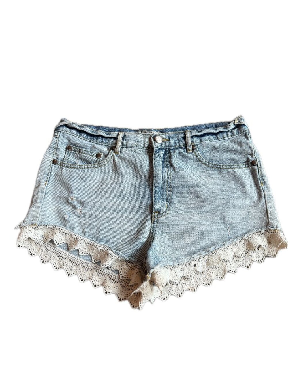Free People x Anthropologie Light Blue Shorts Crochet Lace Trim Size 30 Women's